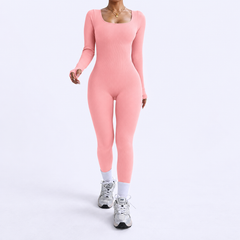 Threaded Square Collar Buttocks Slim Jumpsuit