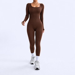 Threaded Square Collar Buttocks Slim Jumpsuit